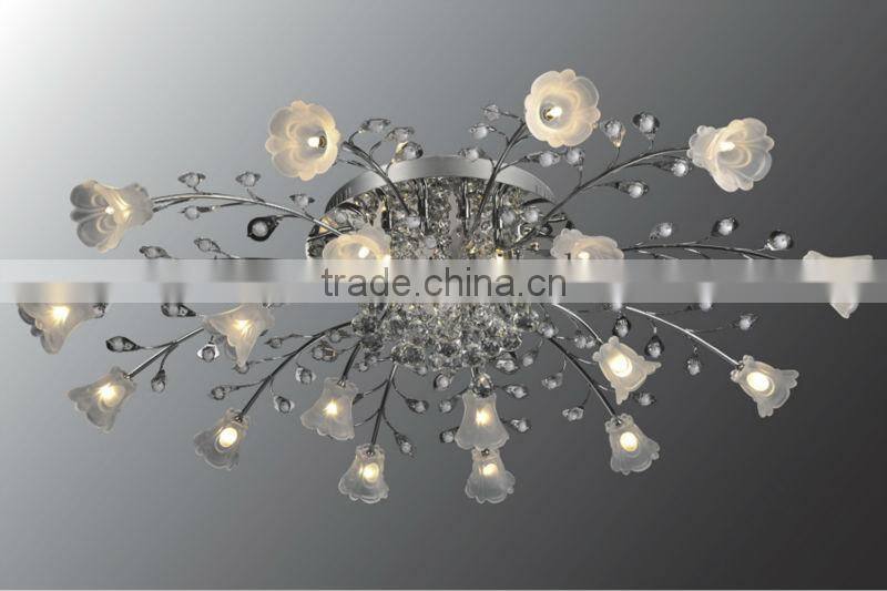 2015 hot sale home decor bend pipe glass flower ceiling lamp with crystal decorations