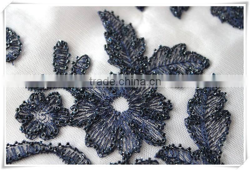 Latest pattern design beads polyester fabric textile for cloths or dress