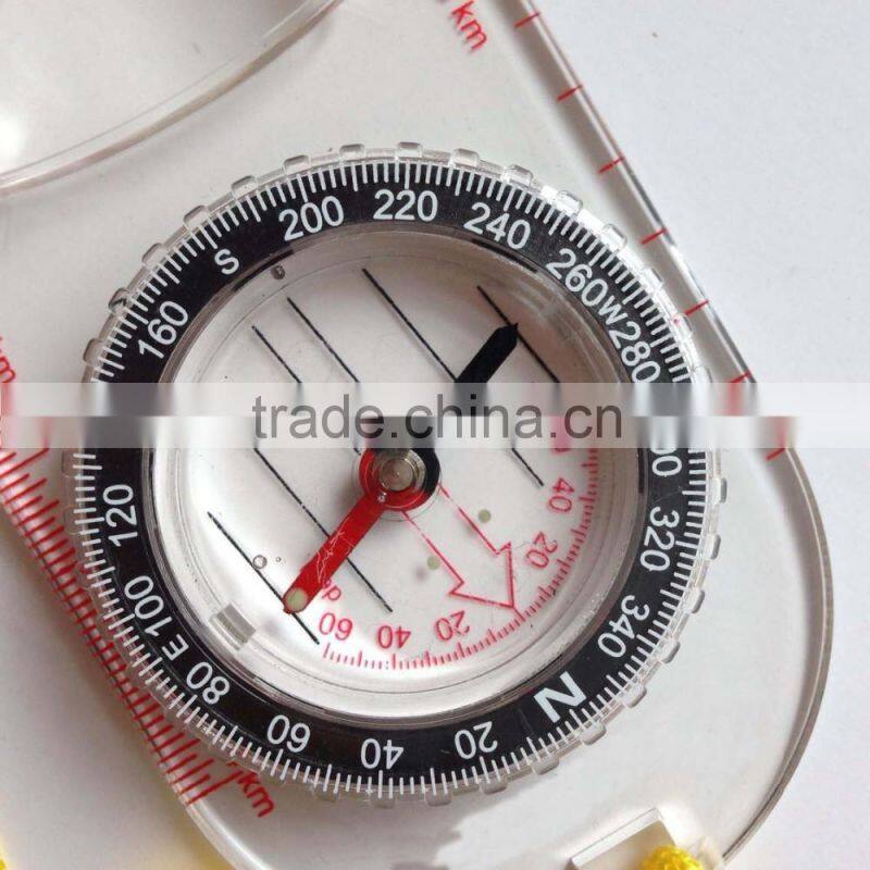 Multifunctional liquid filled map scale compass with magnifier and mirror