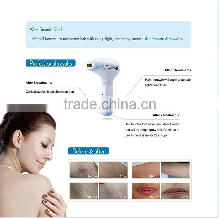 2016 portable ipl hair removal machine with long lamp life time 300000 shots no consumable with skin tone sensor