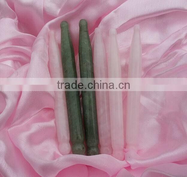 Chinese traditional medical natural jade aventurin rose quartz acupuncture massage stick