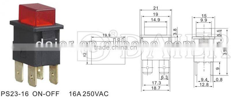 PS23-16 ON-OFF 16A 250VAC push button switch