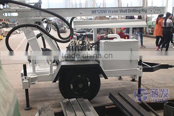 HF120W 120m water well trailer mounted drilling rig , cheap water well drilling rig