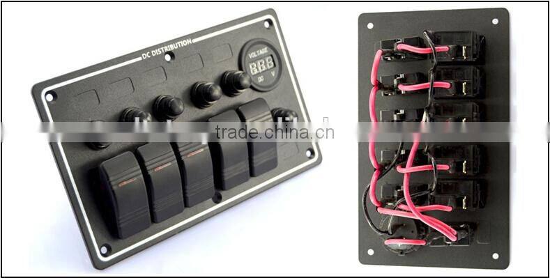 5 GANG ALUMINUM LED WATERPROOF ROCKER SWITCH PANE+VOLTMETER