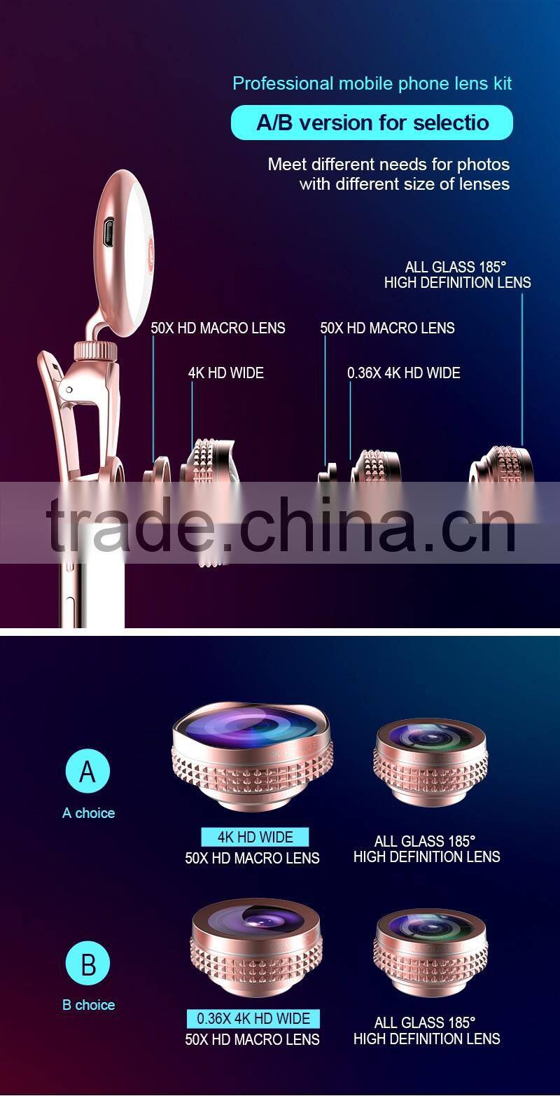 Wholesale Beauty RK19 selfie ring light Mobile phone 2 in 1 fisheyes lens Led fill light