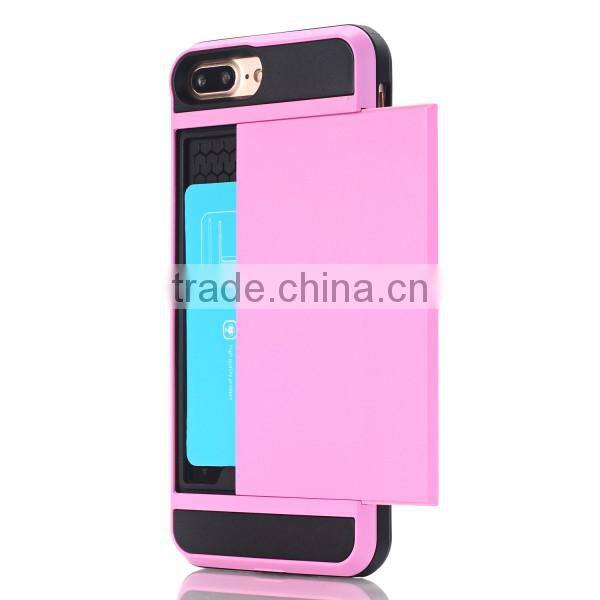 Slide cover card slot phone case TPU + PC material phone hull for iPhone7 7plus
