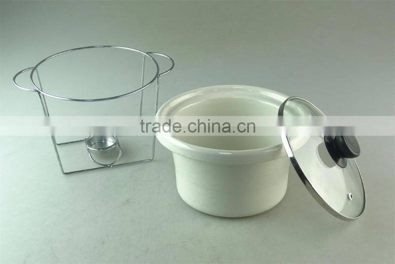 plain white ceramic pots , white ceramic soup tureen with lid , Ceramic stew pot with iron stand