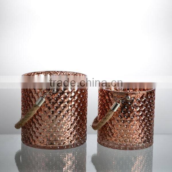 2-tier rose gold staight cylindrical glass hurricane check with hemp rope decal