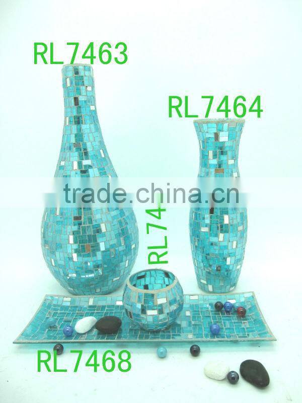 Hotel Decoration Blue Shimmering Mirrored Mosaic Fresh Art Deco Vase