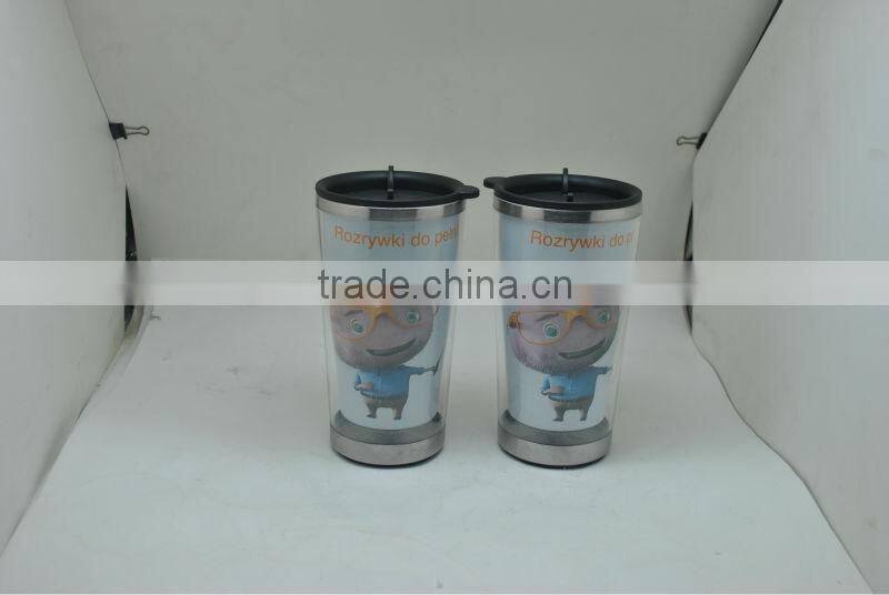 Double-layer Stainless Steel Interior Head sensitive Color changing Mug Cup Coffee Cup with Lid