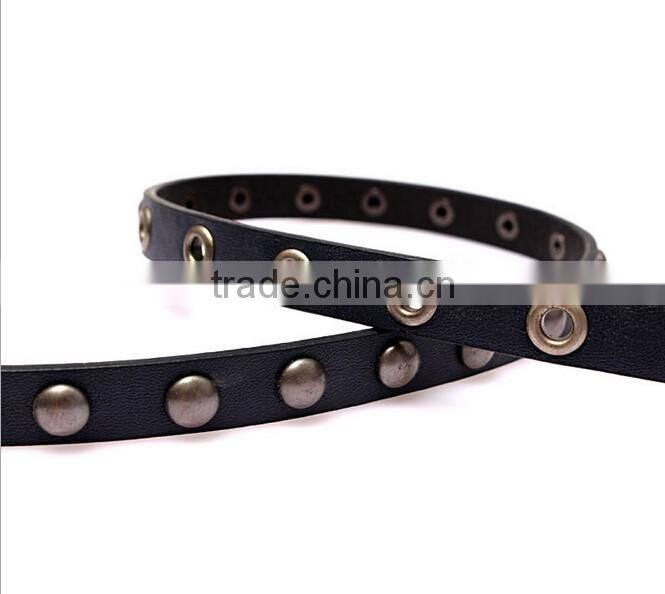 Wholesale rivets decorated pin buckle sex girl thin PU waist belt adjustable eyelets belts