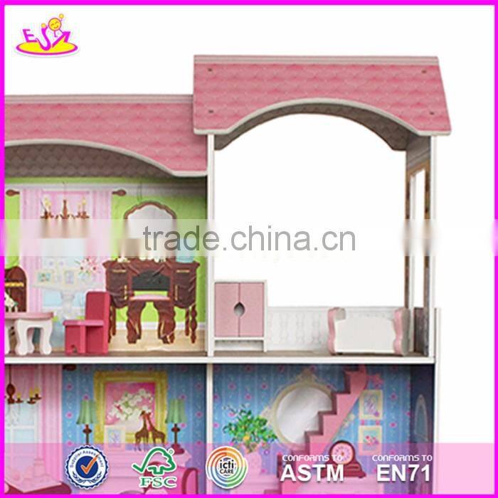 2017 Best preschool pretend play large wooden kids doll house set W06A248