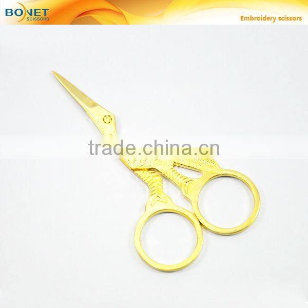SEM0001G CE Certificated 3-5/8" Professional fully S/S mini thread stork gold plated scissors
