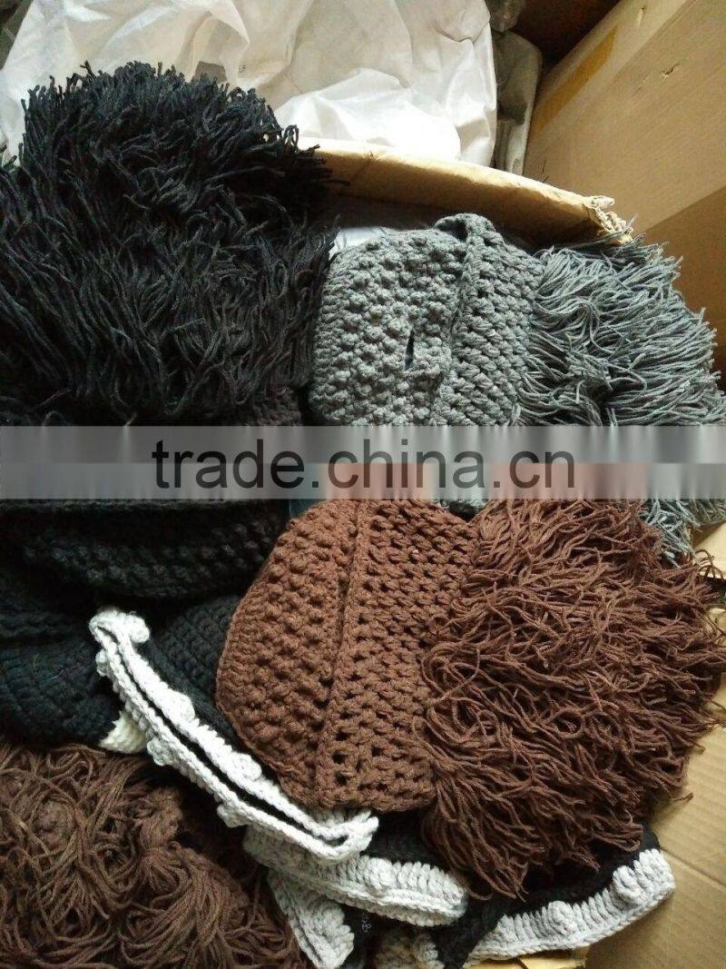 Men Barbarian Knit Crochet Hat Mad Scientist Wig Mustache Cap Beard Hat