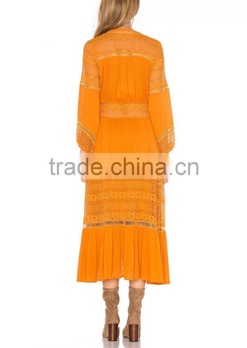 Hippie Clothing Women Stunning Luxe-lace Midi Cotton Dress Bohemian Clothing Ladies Dresses 2016 HSD5785