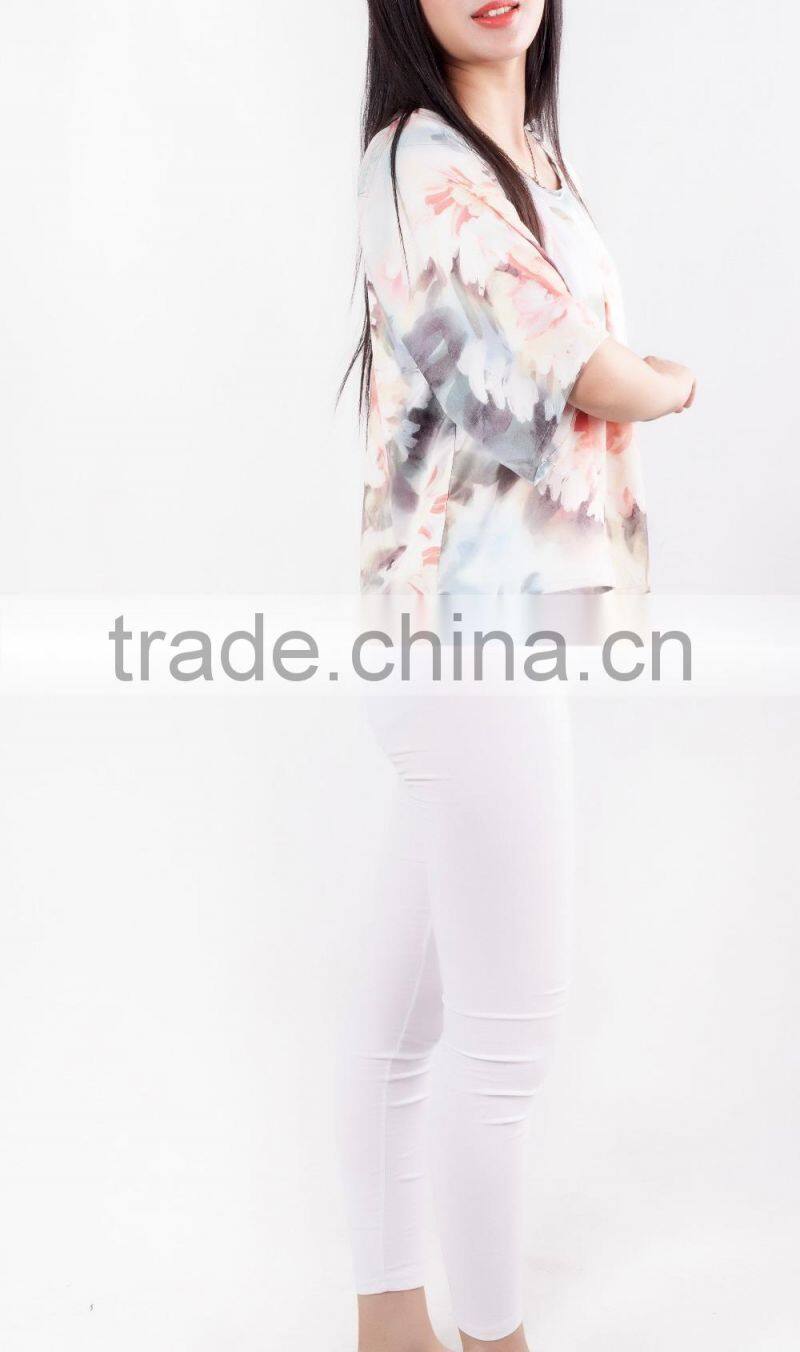 2015 Charming summer crew neck elbow-length sleeve floral casual women dress