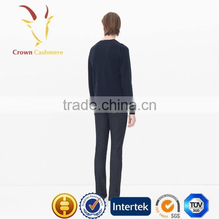 Navy Blue Men Cashmere Wool Pullover Sweater