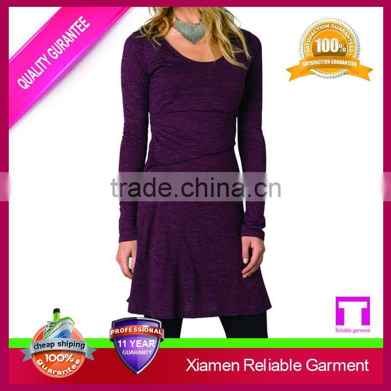 Fashion back open one piece pattern long sleeve dress