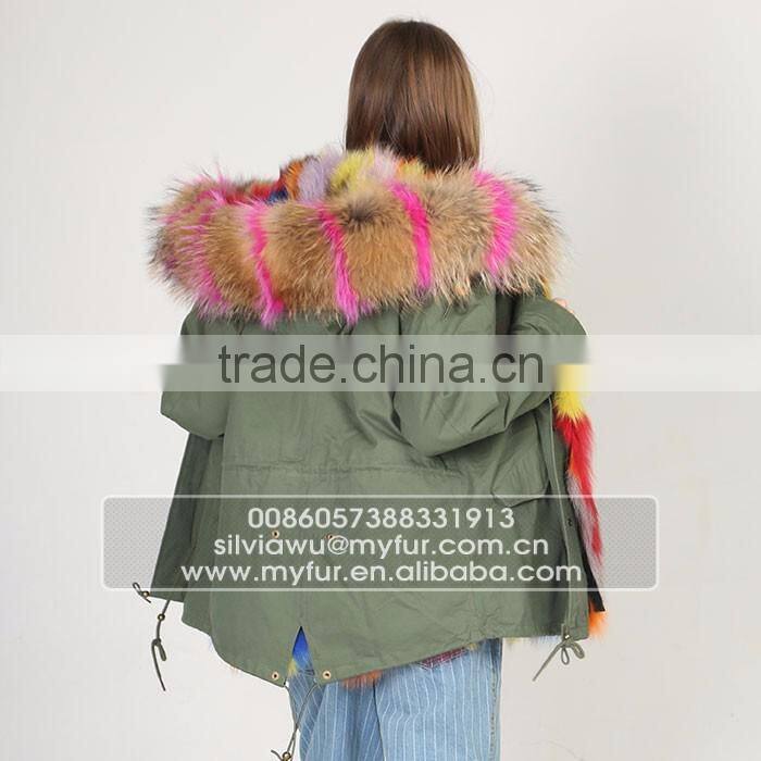 Myfur Pink Shell Fashion Lady Parka Jacket with Real Fur Lining Fox Body Fur Hood