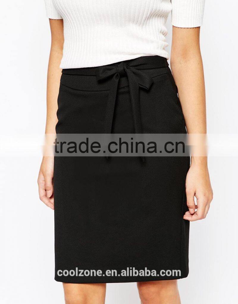 Fashion ladies office uniform design tie waist pencil skirt