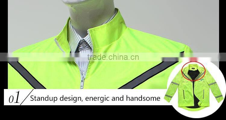Good quality cycling rain hi vis reflective safety jacket with led lights