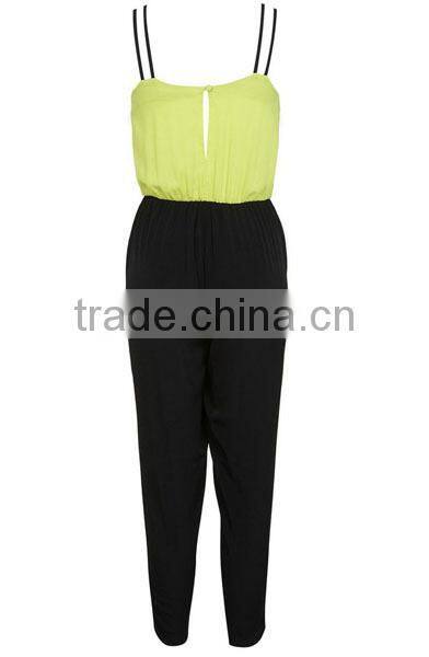 New Colourblock Design Black Pants Women Jumpsuit 2014