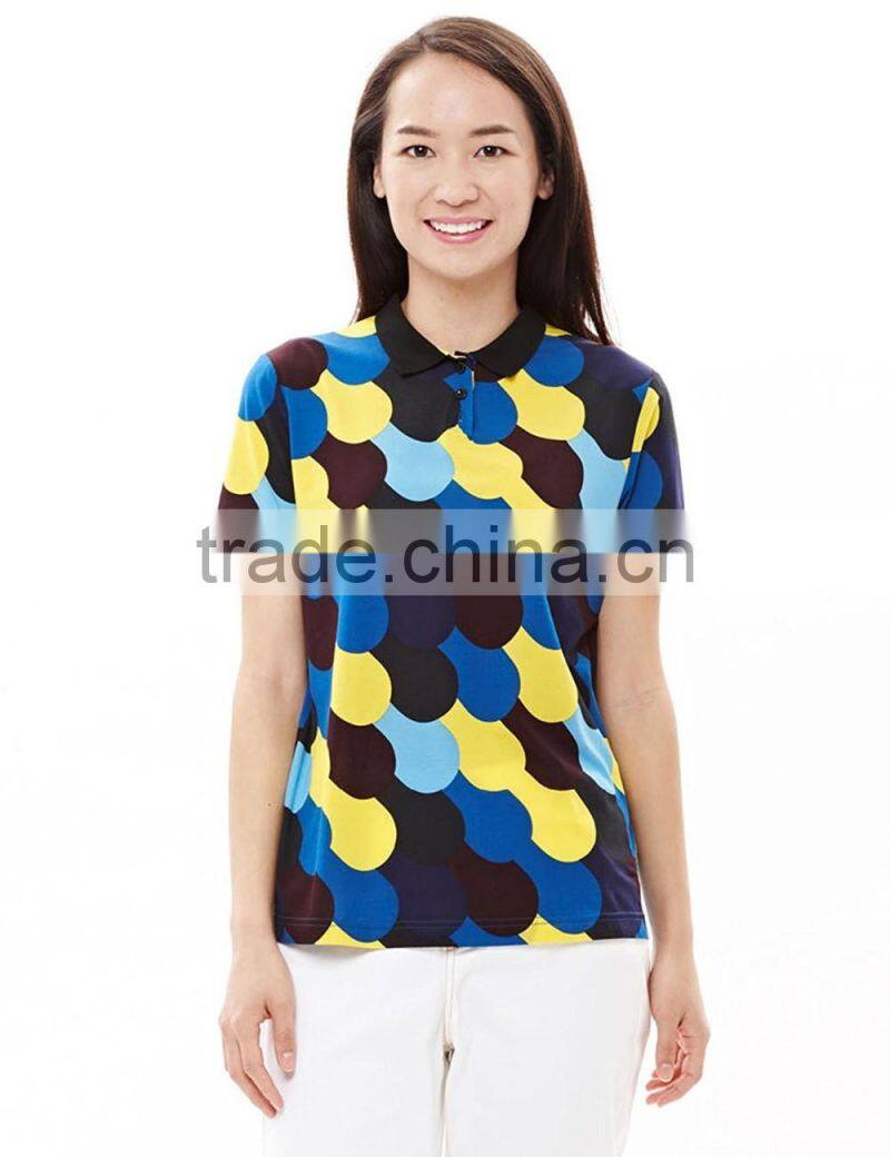 Women's super thin mecerized cotton full printing polo shirt