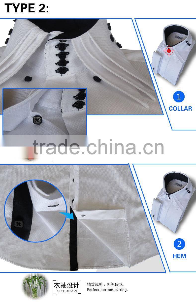2017 Men's 100% cotton luxury dress formal white solid roll collar shirts wholesale french cuff