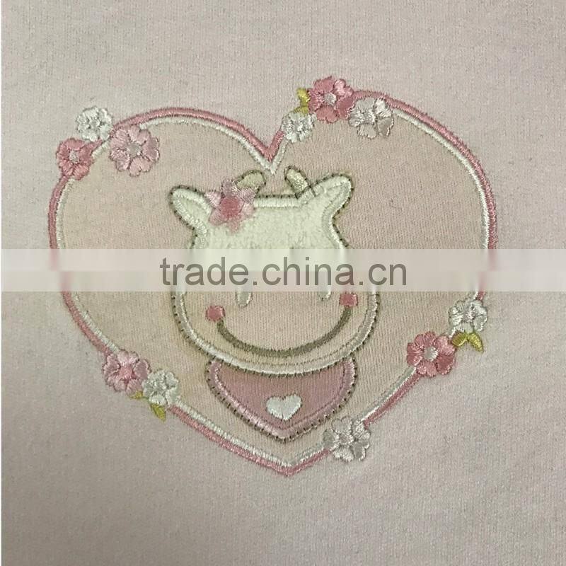 Cotton Baby Pink Girls' Long Sleeve Round Neck T-Shirt With Embroidery