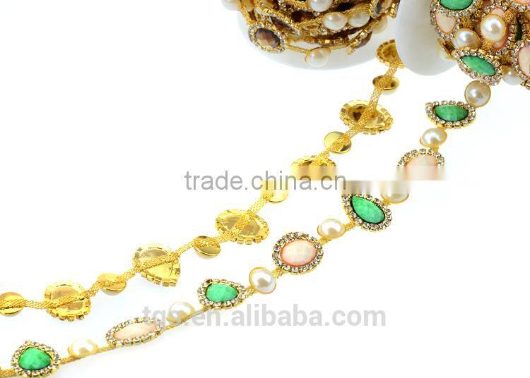 Hot Sell Cup Chain Pearl and Rhinestone Cadena de la taza for Dresses Decoracion