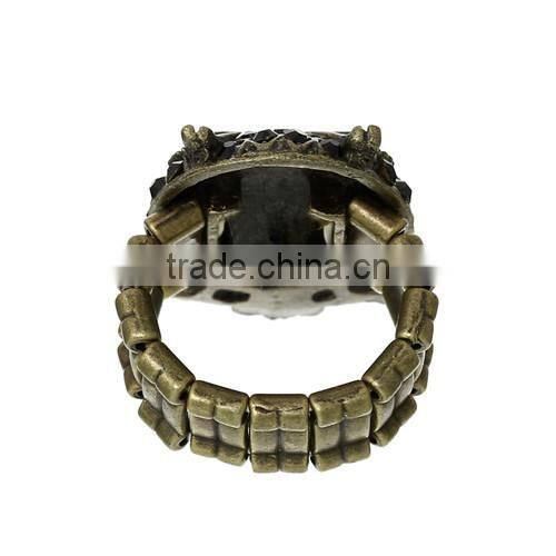 Antique Bronze Black Acrylic Owl Stand Branch Halloween Elastic Stretch Rings 19.1mm(US 9)