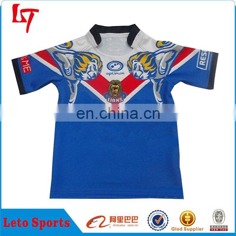 Blue fitted spandex rugby league jersey stretch polyester rugby shirt