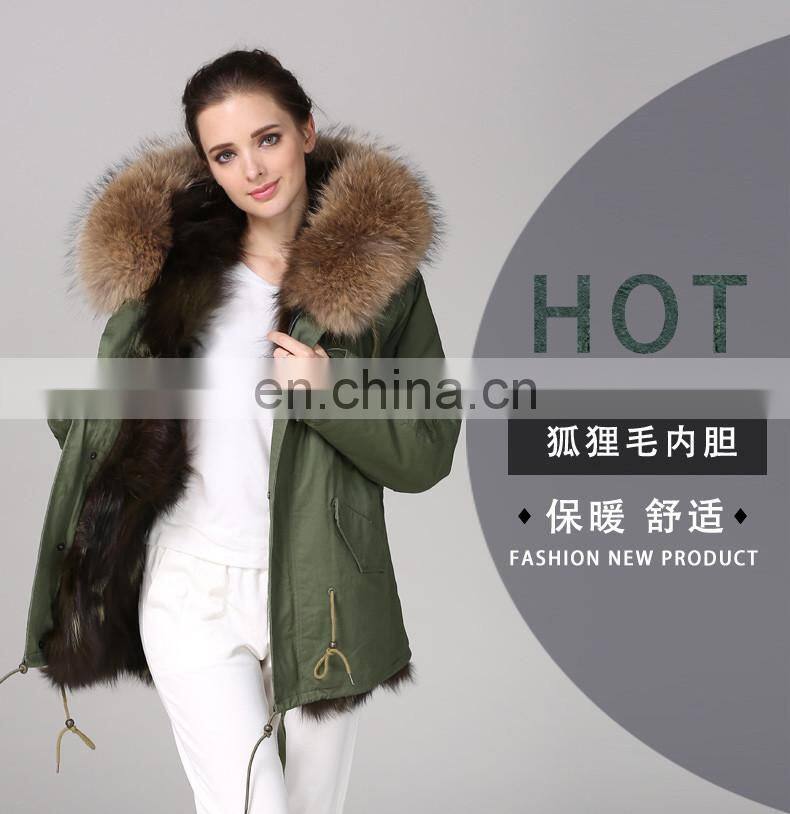 Italy Designer Army Real Fox Fur Parka 2016 Women Jackets With Natural Fur Collar