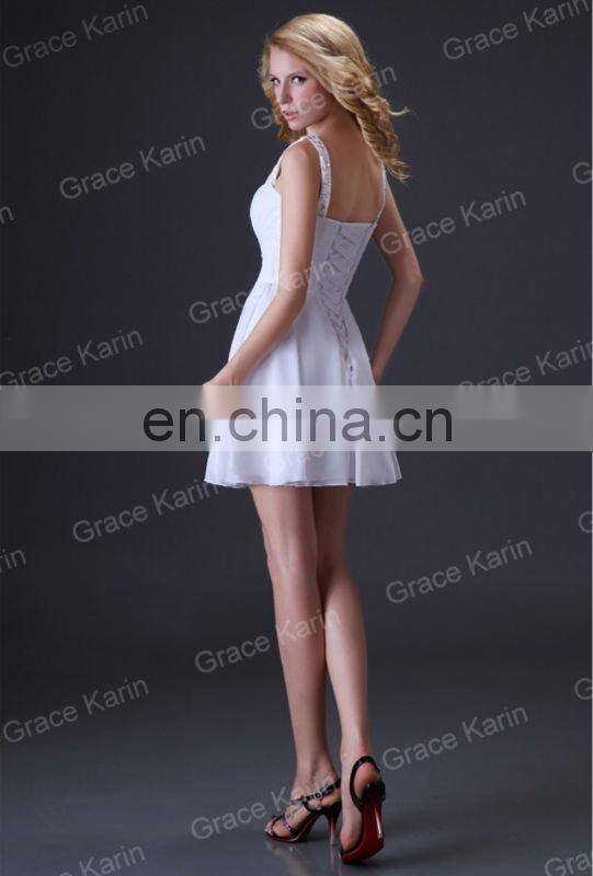 2015 Grace Karin Women's Special Occasion Bridesmaid dress Middle Thigh Length White Formal Bridesmaid Dress CL3470