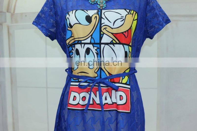 Print picture's T-shirt new lace material latest tops for girls