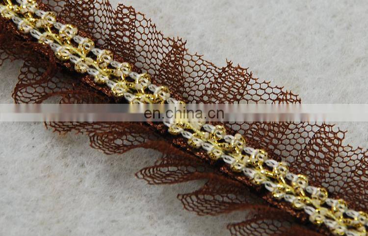 Gold polyester lurex Embroidery Mesh Lace Trim