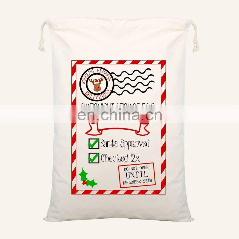 Christmas Santa Sacks 1pc Drawstring Canvas Santa Sack Xmas Canvas Bag Hot Sale Big Santa Claus Gift Bag Drop Shipping