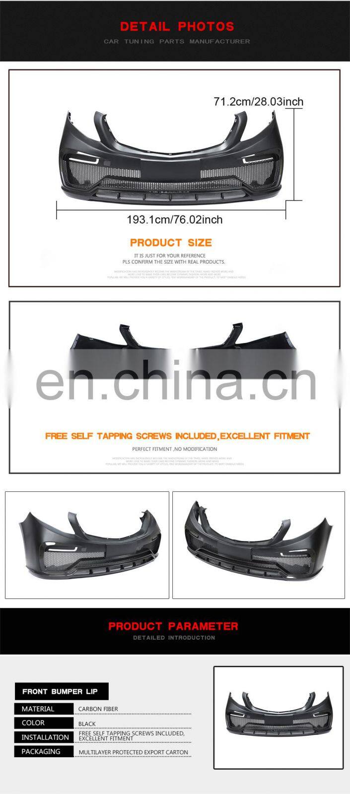 carbon fiber front bumper lip for Mercedes V-Class w447 2015-2019