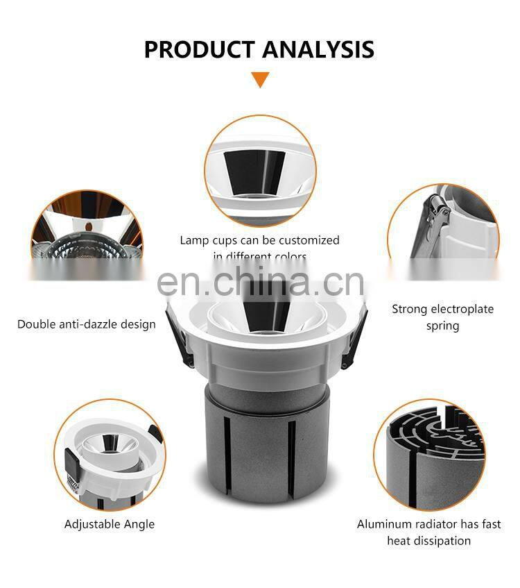 High Quality Aluminum Profile Ceiling Downlight Recessed Shopping Mall Hotel Project 7W Grille Lamp