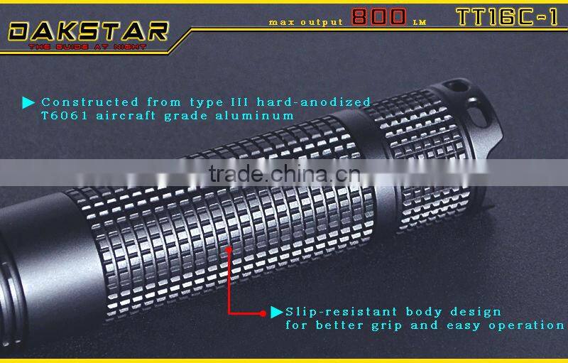 DAKSTAR TT16C-1 CREE XML T6 LED 800LM 18650 Aluminum Rechargeable Police Emergency Camping Minin LED Flashlight
