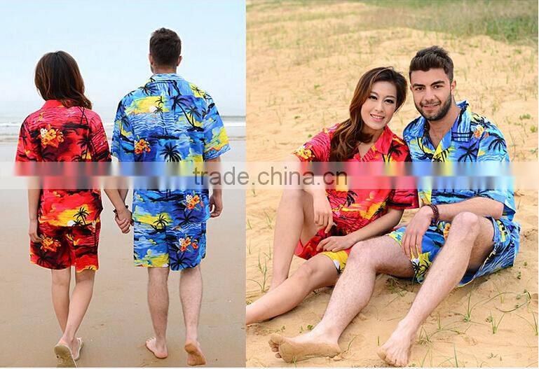 couples beach Hawaiian leisure men's and women's 100% cotton short sleeve shirt printing loose big yards