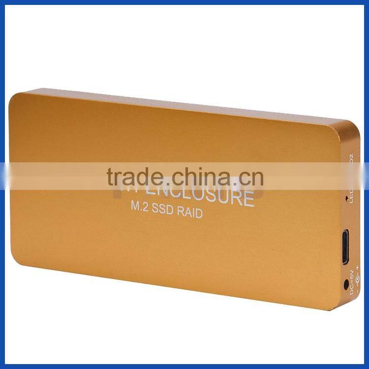 Aluminium M.2 SSD box USB3.1 Gen 2 10 Gbps type C to daul NGFF M.2 2280 mm Key B SATA based SSD Raid 0 Raid 1 enclosure