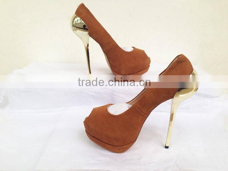 Fashion TV Show Sky High Metal Heel High Platform Peep Toe Dress Shoes Suede Platform Pumps Heels Women