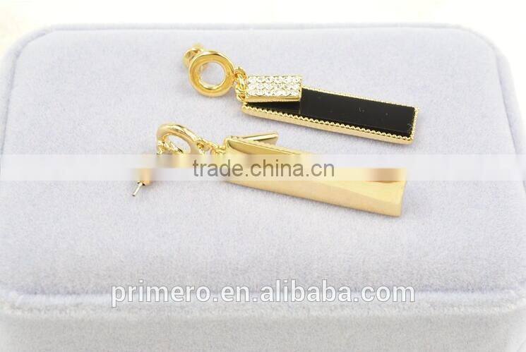 Rolled 18K gold Plated Enamel Geometric Metal Women Fashion Long Earring