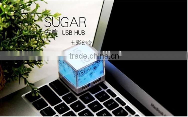 Promotional gift Mini Cube Colorful LED USB HUB for Computer