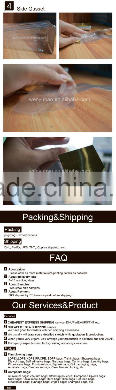 factory wholesale no printed clear opp packing bags , custom size transparent opp bags