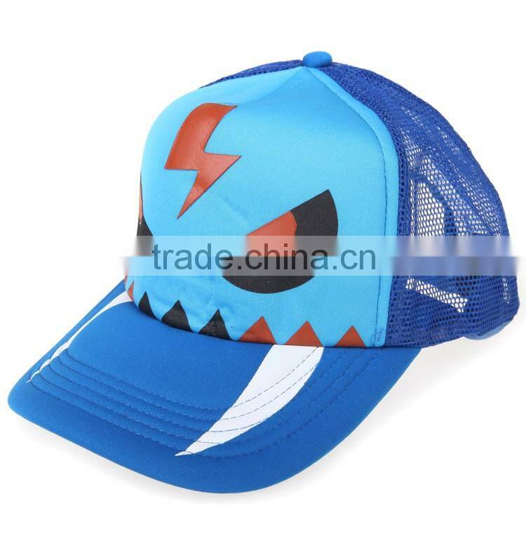 5panel blue scream print mesh hat curved brim trucker caps