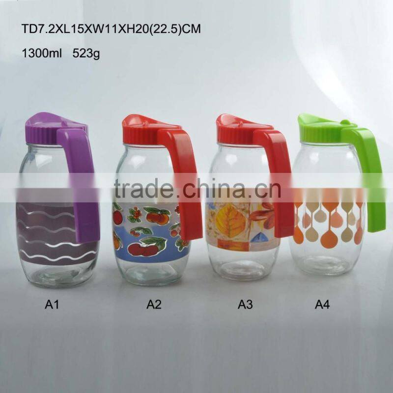 homeware glass juice jar with decorative decal