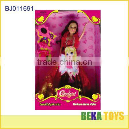 Europe style girl doll light yellow dress and fashion purple hair girl doll with cosmetic accessories