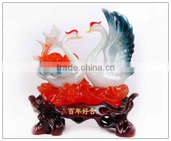 resin statue , lovey decoration with Luckly Swan , Love swan